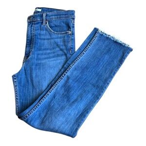 GRLFRND Straight Leg Stretch Crop Denim Jeans in Night Light Wash, Size 28